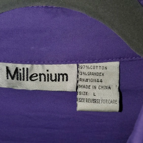 Millenium Purple 3/4 Cuffed Sleeve Button-Up Utility Top - Size L - Picture 5 of 7